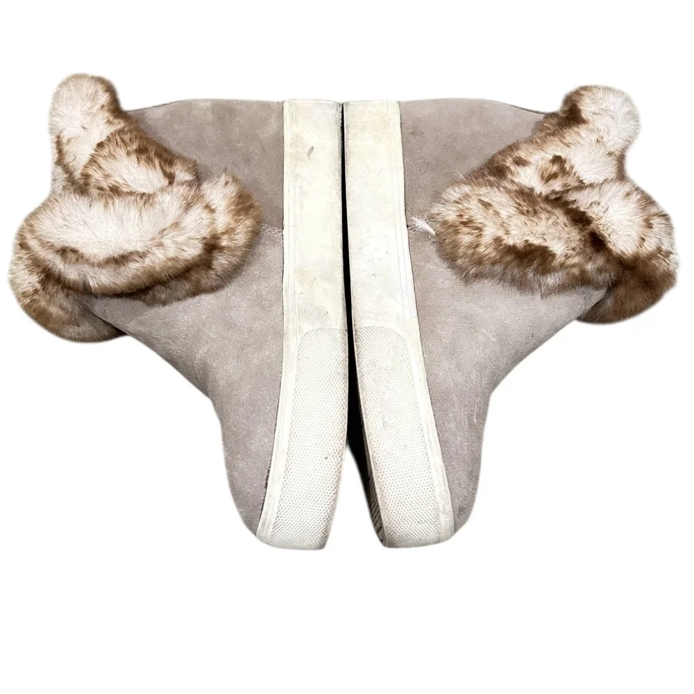 J/SLIDES  Sean Taupe suede leather Faux Fur Lined Winter sneaker Booties